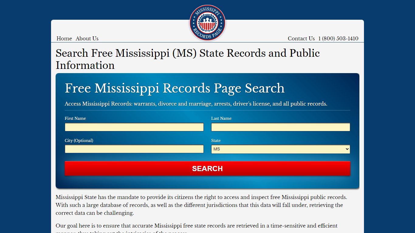Search Free Mississippi (MS) State Records and Public Information